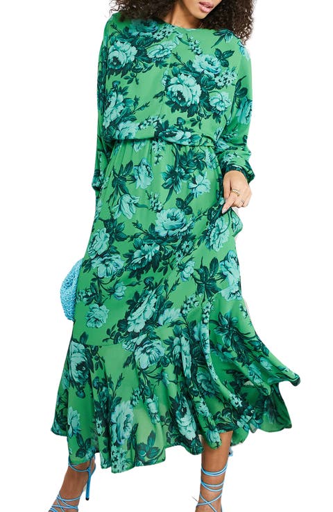 EDITION Floral V-Back Long Sleeve Dress