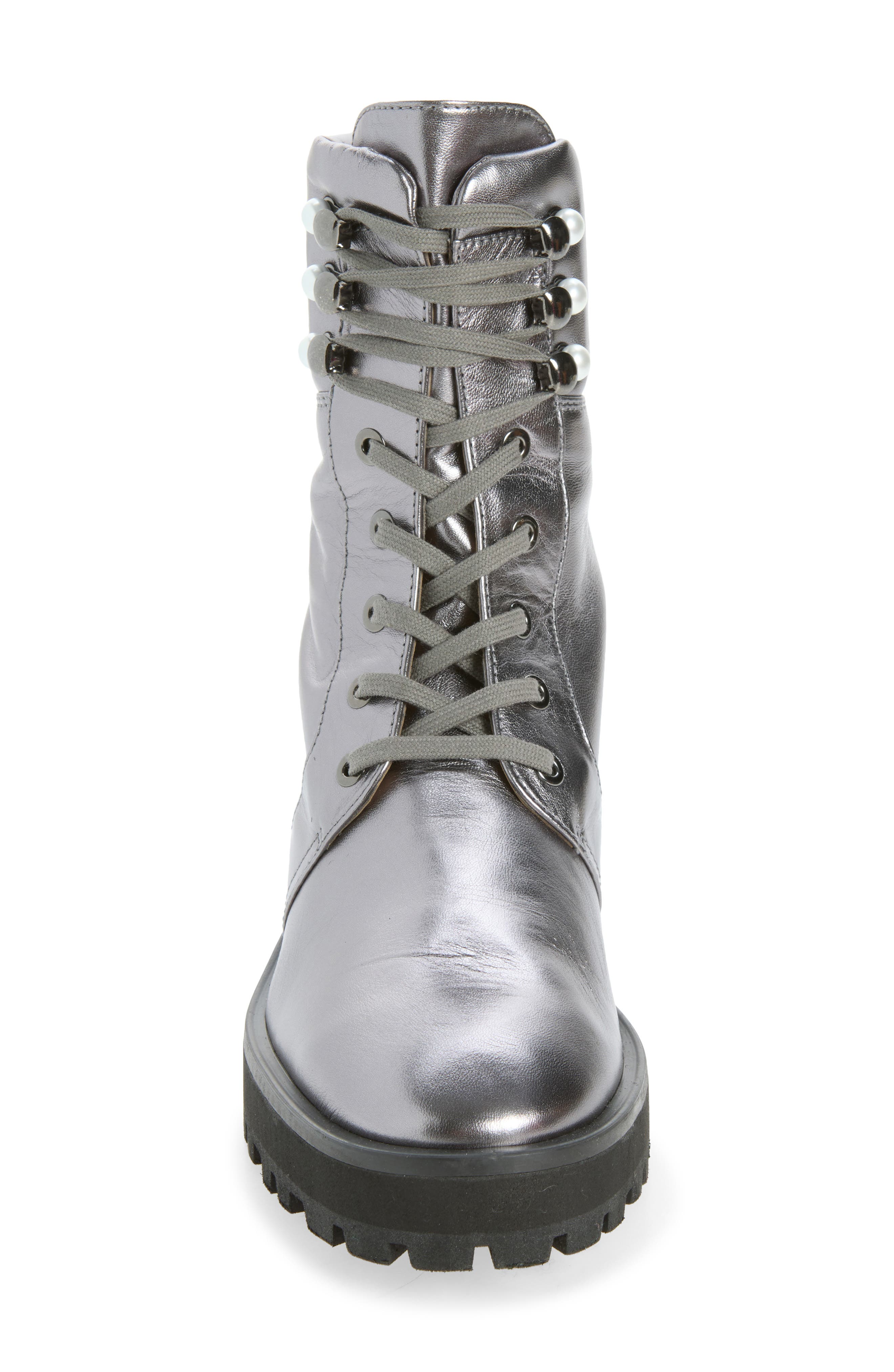 Pearly Lace-Up Lug Sole Bootie, Alternate, color, GUNMETAL