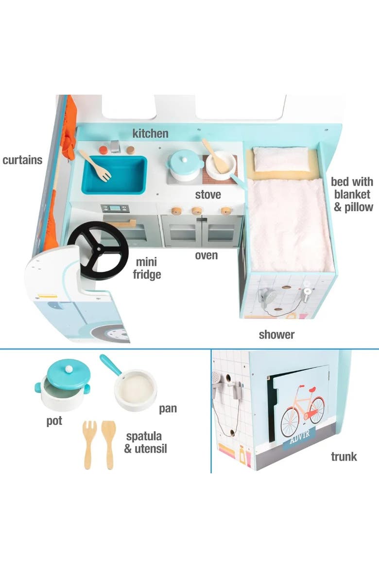 Wooden Play Camper Van Toy Playset, Alternate, color, Blue