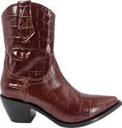 Madison Maison Croc Embossed Pointy Ankle Boot