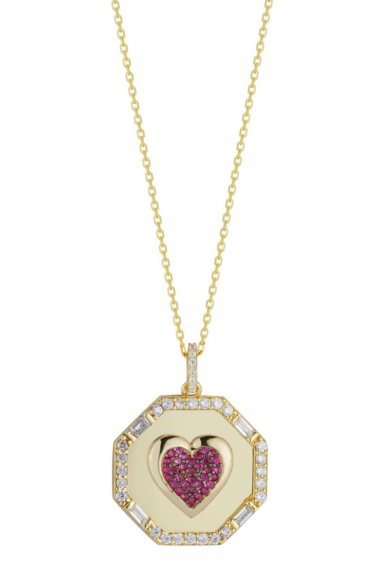 14K Gold Plated Sterling Silver & CZ Heart Pendant Necklace, Main, color, YELLOW GOLD