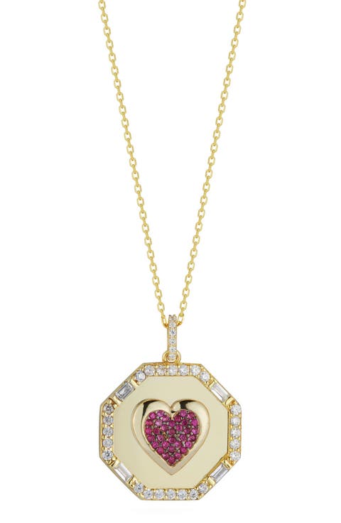 14K Gold Plated Sterling Silver & CZ Heart Pendant Necklace