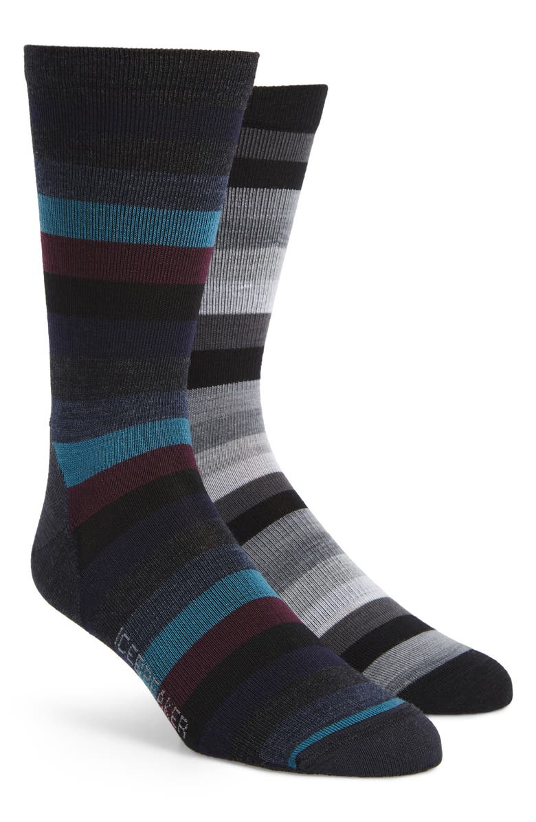 Icebreaker Lifestyle Stripe 2-Pack Merino Wool Blend Ultralight Crew Socks, Main, color, 