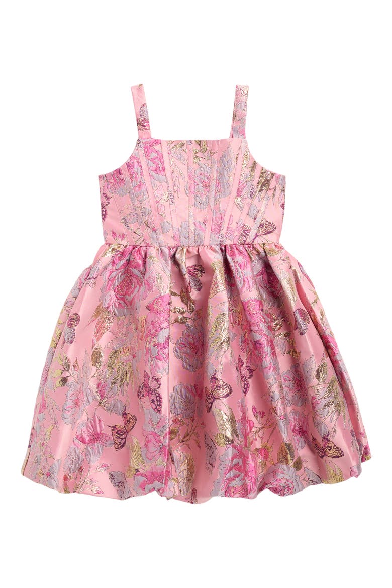 Kids' Metallic Floral Party Dress, Main, color, PINK