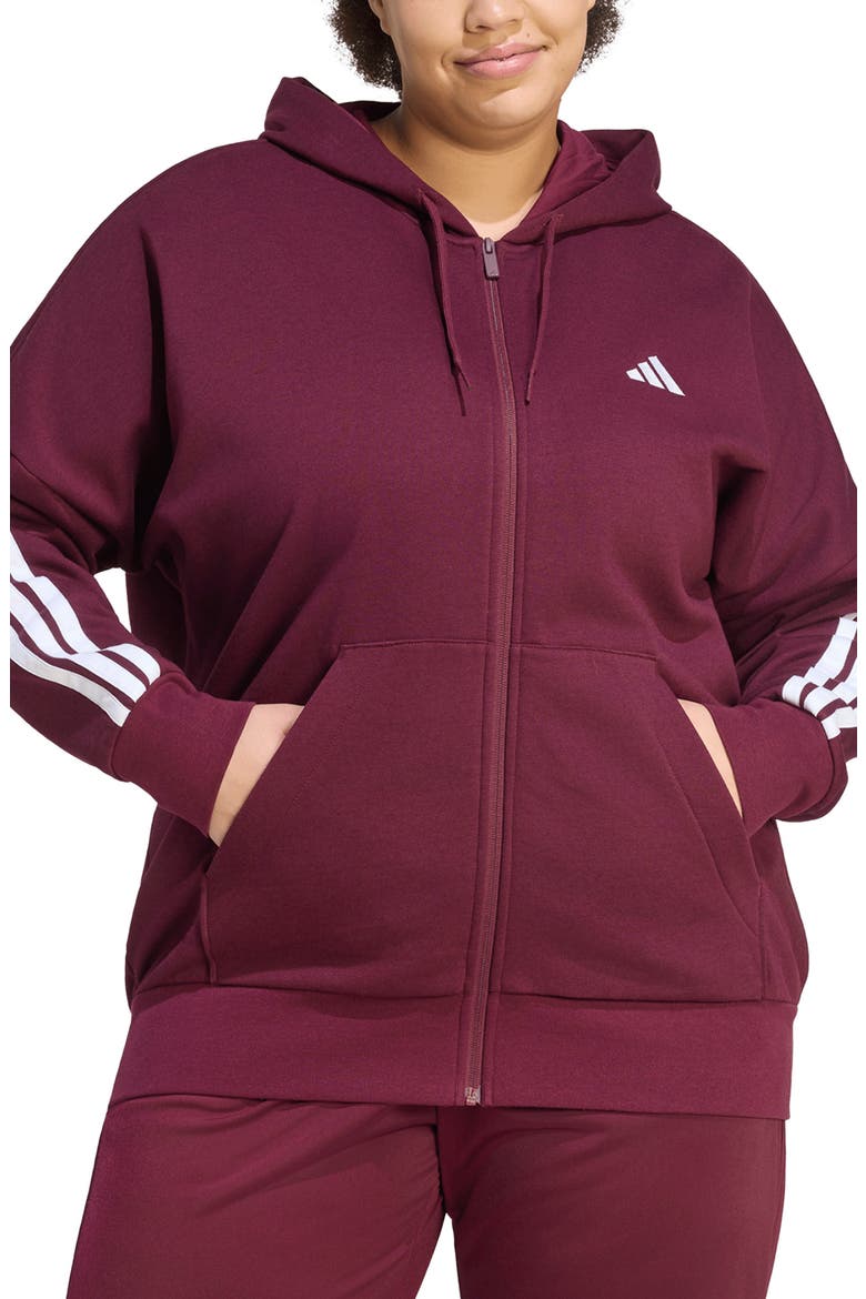 Essentials 3-Stripes Full Zip Fleece Hoodie, Main, color, MAROON