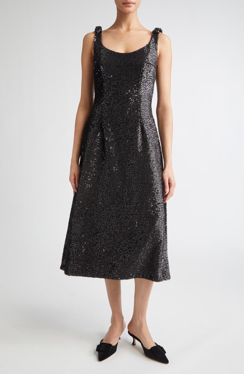 Emilia Wickstead Tippini Textured Sequin Sleeveless Midi Evening Dress, Main, color, Black