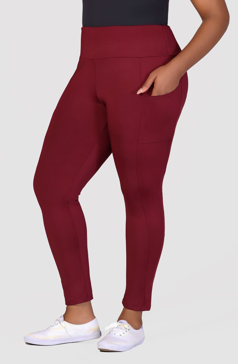 24seven Comfort Apparel Ankle Length Pocket Leggings, Alternate, color, Wine