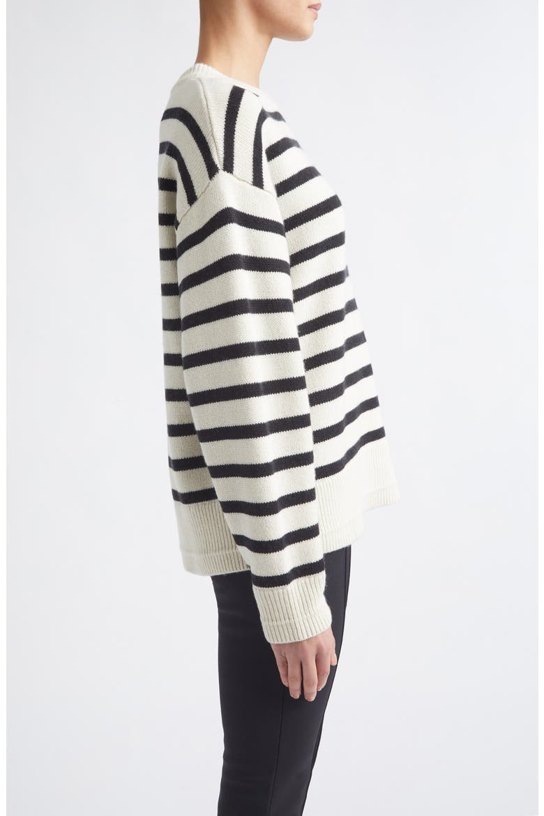 Ladder Stitch Stripe Cashmere & Organic Cotton Sweater, Alternate, color, IVORY/ BLACK STRIPE