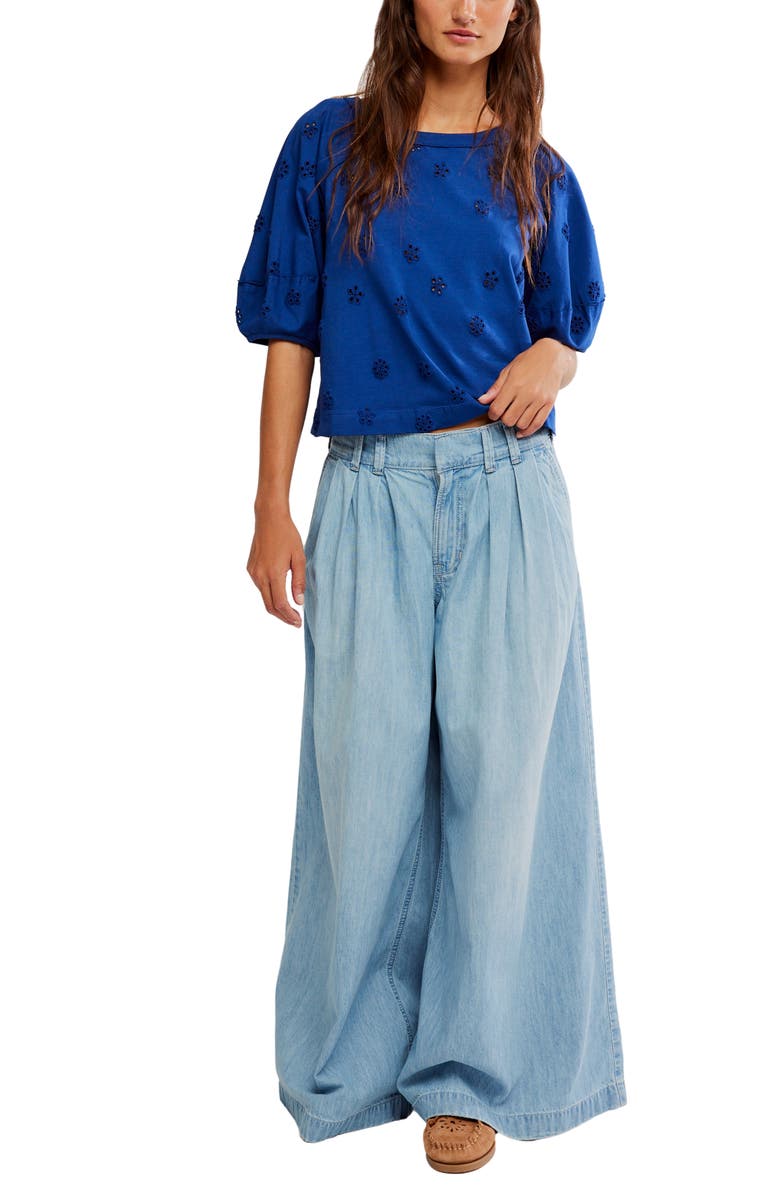 Free People Jessie Eyelet Puff Sleeve Top, Alternate, color, Navy Combo
