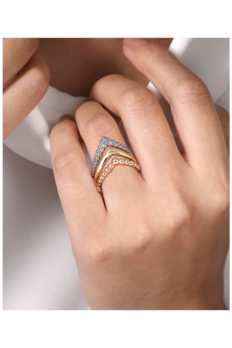 14k Gold Diamond Triple Row V-Ring, Alternate, color, 14K YELLOW GOLD