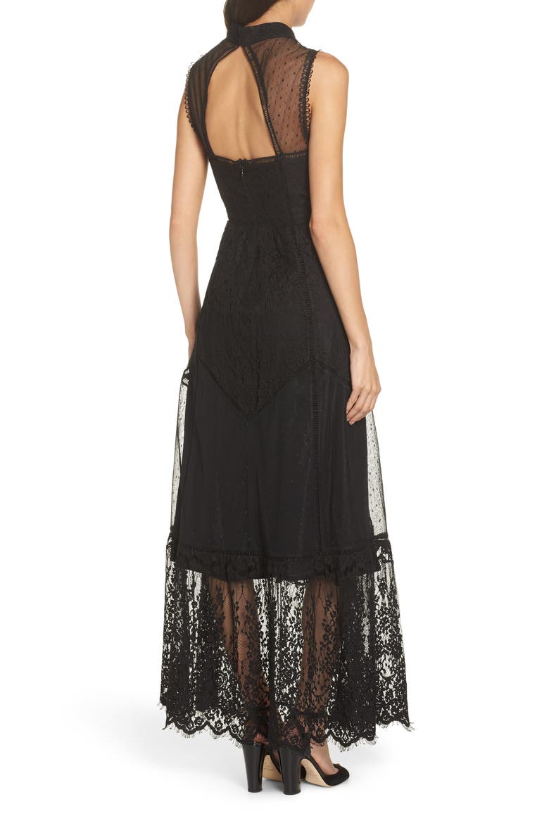 Mixed Lace Gown, Alternate, color, BLACK