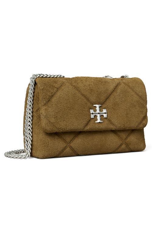 Tory Burch Kira Diamond Quilt Suede Small Convertible Bag Deep Olive In Green