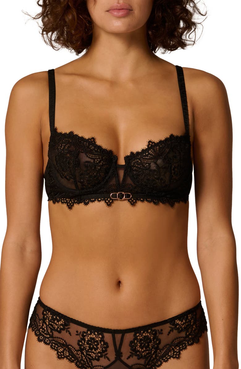 Simone Perele Idole Underwire Lace Demi Bra, Main, color, Black