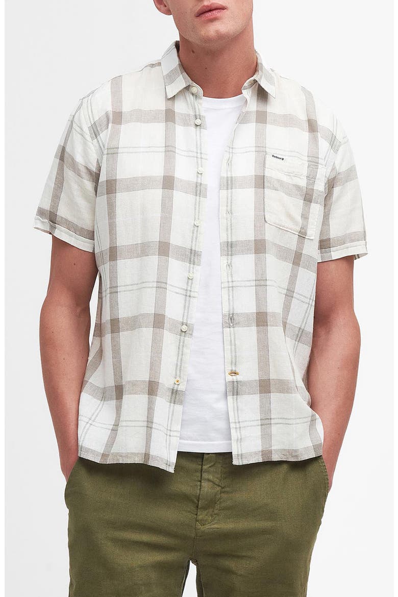 Croft Regular Fit Plaid Short Sleeve Linen Blend Button-Up Shirt, Main, color, SALTMARSH TARTAN