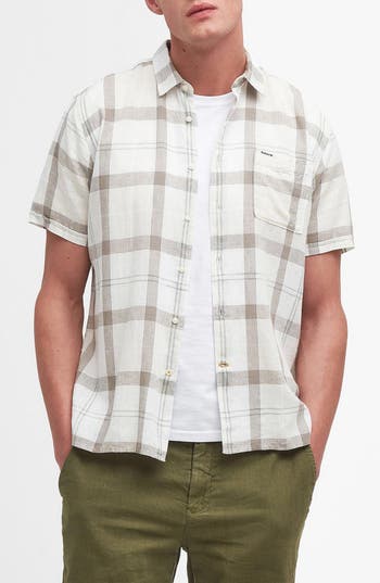 Barbour Croft Regular Fit Plaid Short Sleeve Linen Blend Button-up Shirt In Saltmarsh Tartan