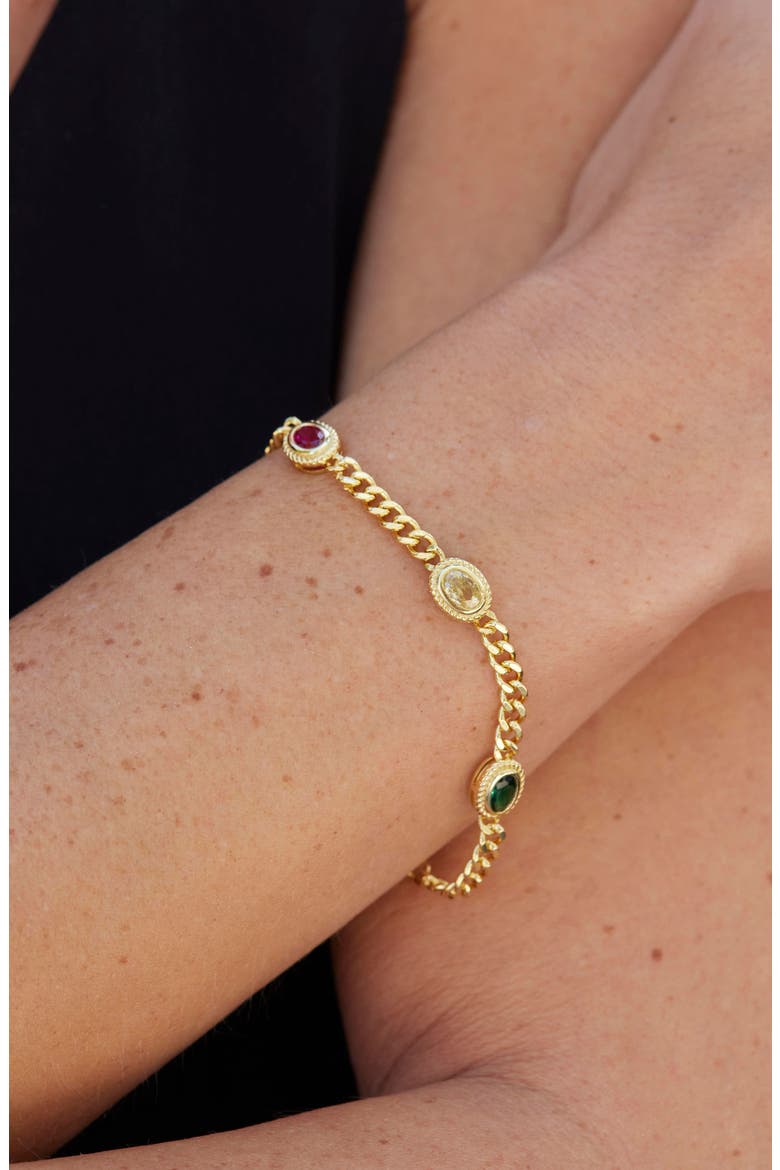 18K Gold Plate Cubic Zirconia Station Bracelet, Alternate, color, YELLOW GOLD