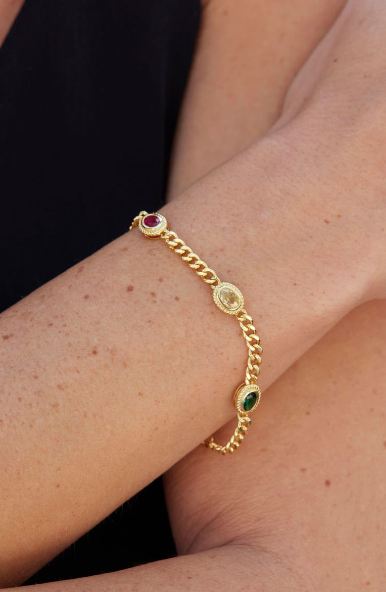 SAVVY CIE JEWELS 18K Gold Plate Cubic Zirconia Station Bracelet, Alternate, color, Yellow Gold