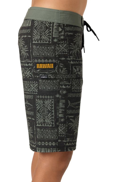 O'neill Kids' Hyperfreak Heat Hawaii Swim Trunks In Dark Olive