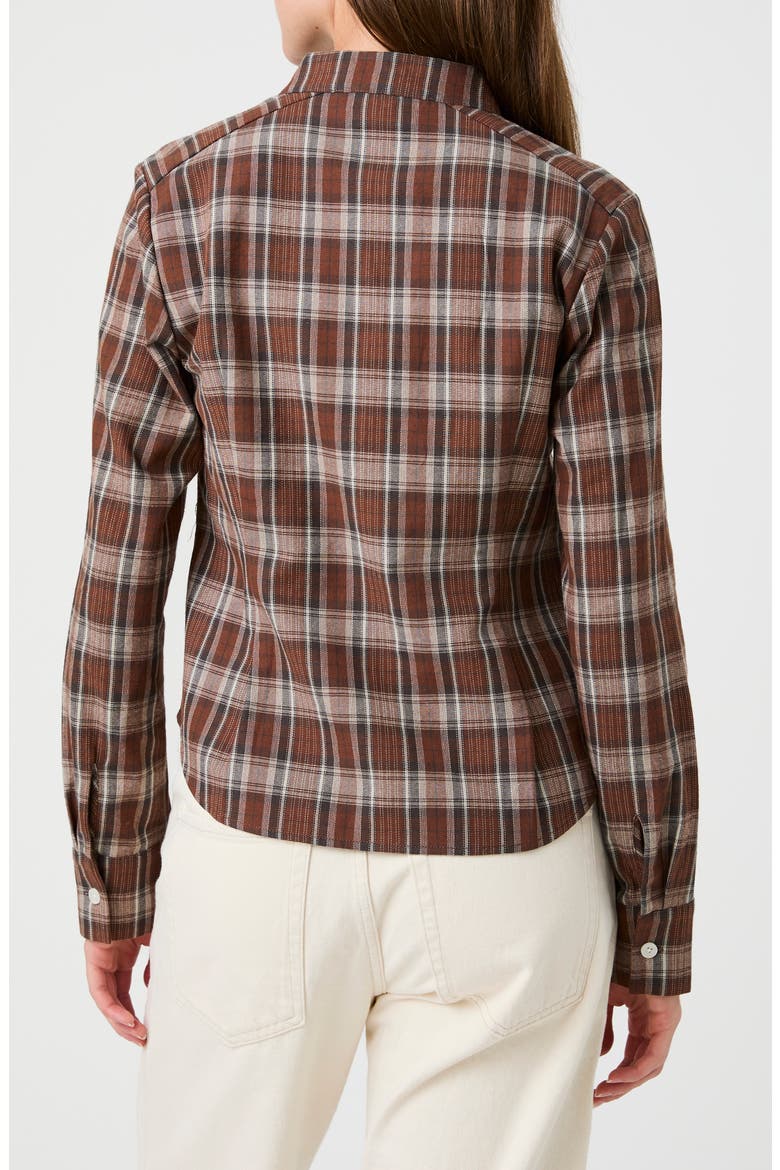 Fitted Plaid Stand Collar Shirt, Alternate, color, BROWN PLAID