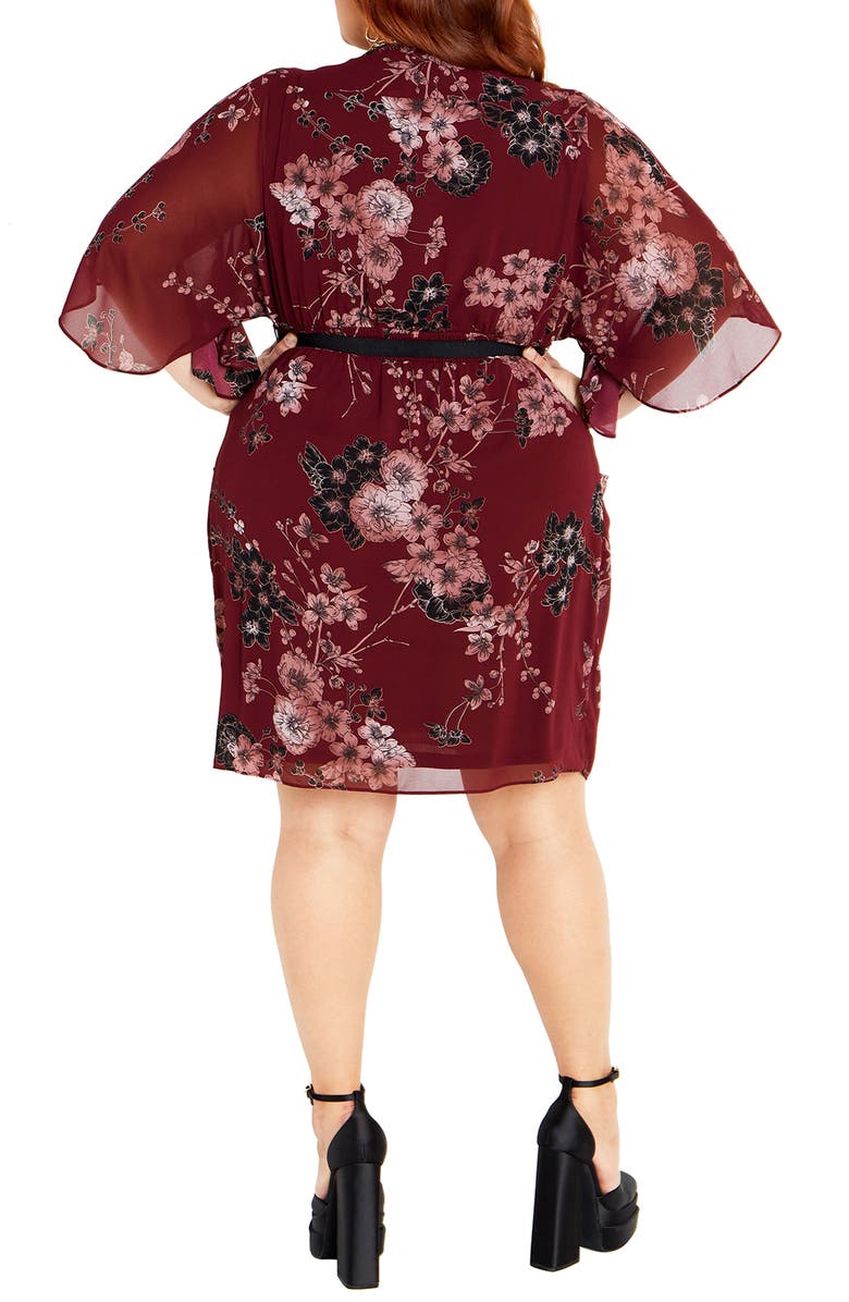 City Chic Floral Print Dress, Alternate, color, Ruby Bold Blsm