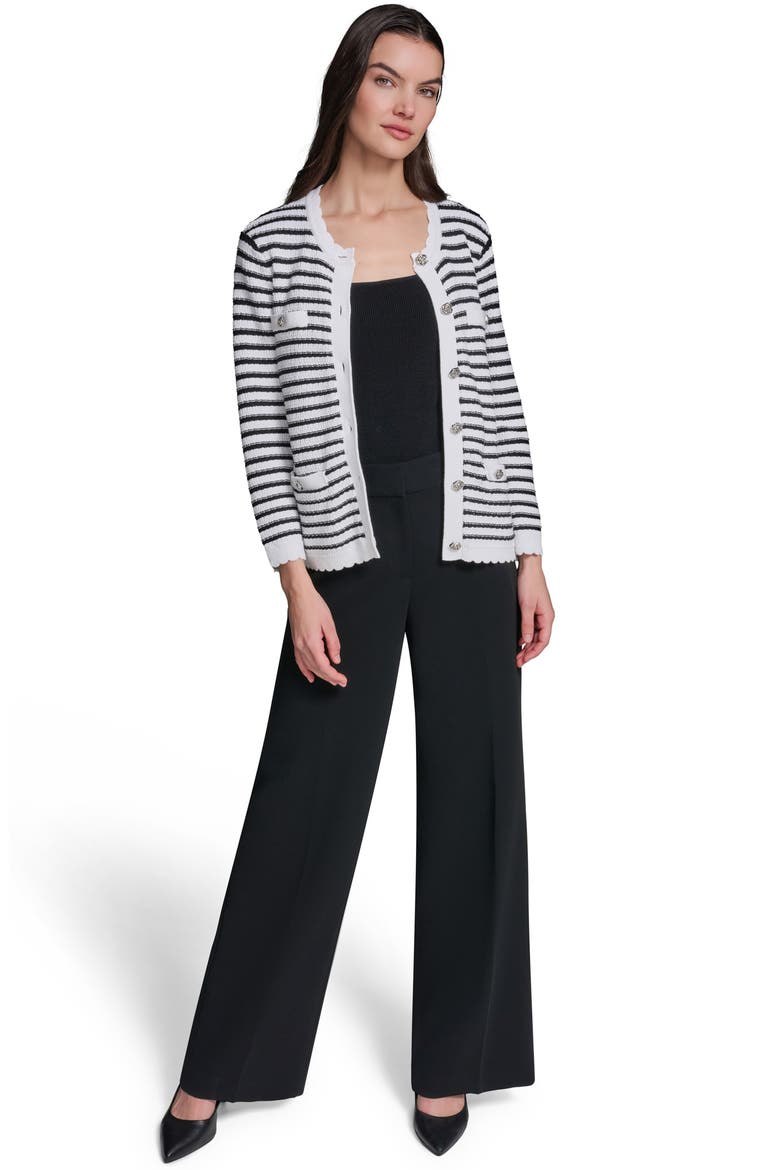 Stripe Cotton Blend Cardigan, Alternate, color, SOFT WHITE/ BLACK