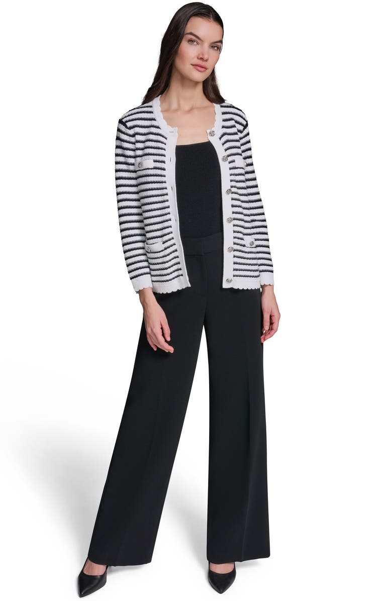 KARL LAGERFELD PARIS Stripe Cotton Blend Cardigan, Alternate, color, 