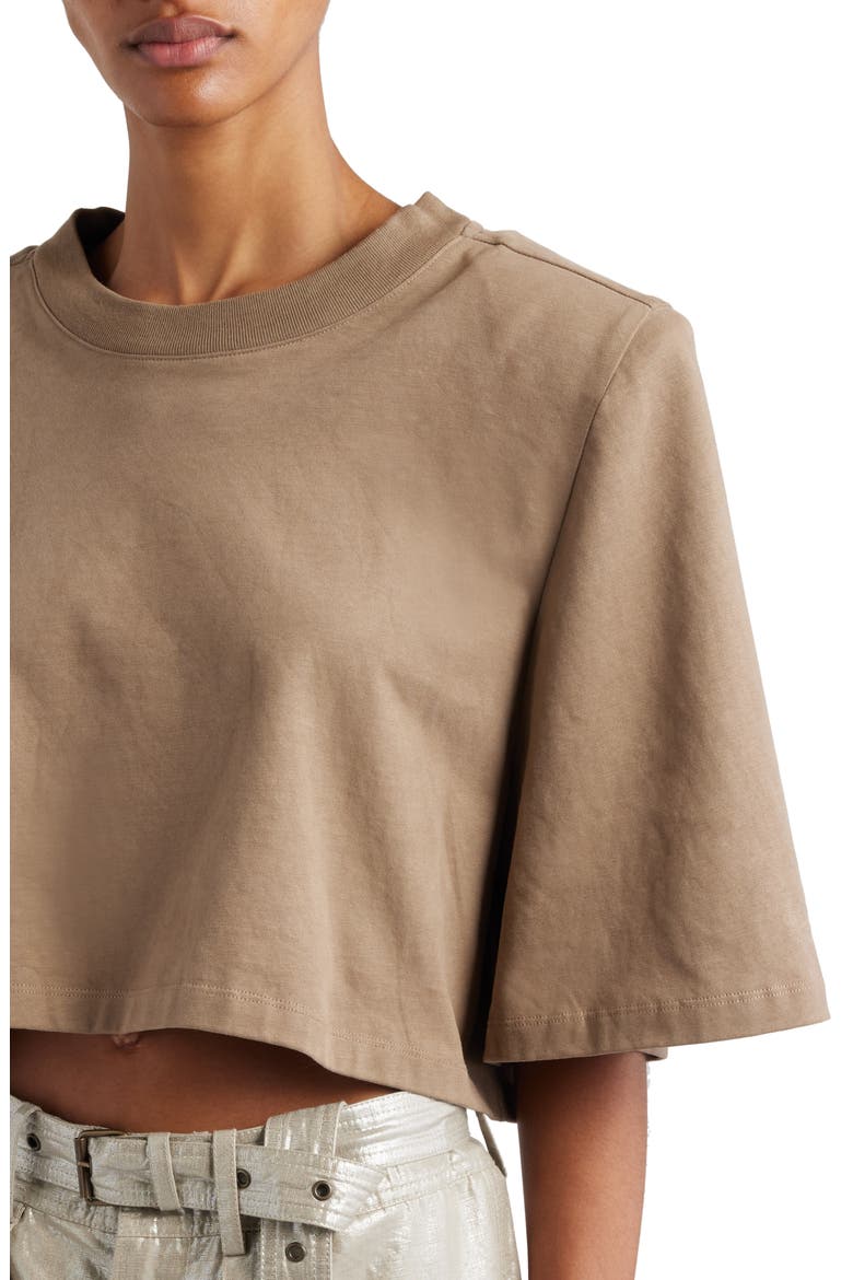 Zaely Shoulder Pad Crop Cotton T-Shirt, Alternate, color, KHAKI