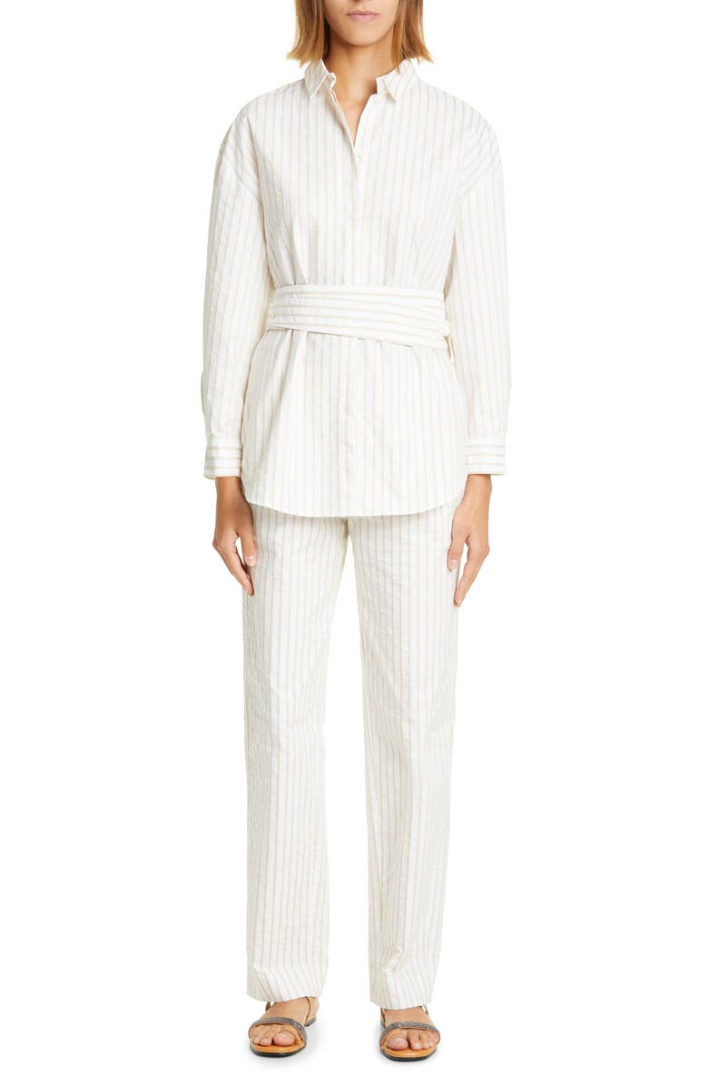 Fabiana Filippi Belted Pinstripe Button-Up Shirt, Alternate, color,