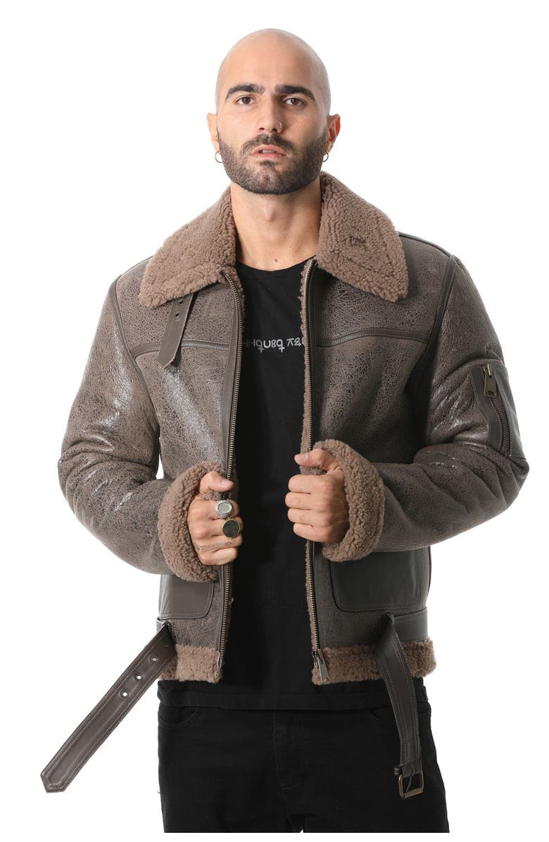 Furniq UK Samuel Textured Shearing Pilot Jacket, Alternate, color, Taupe Brown