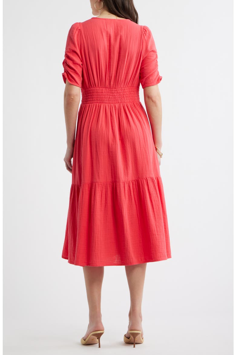Twist Detail Gauze Midi Dress, Alternate, color, RED GERANIUM