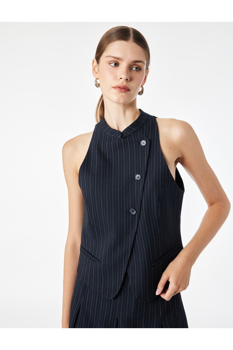 Halter Neck Pinstriped Vest with Asymmetric Buttons, Alternate, color, NAVY STRIPE