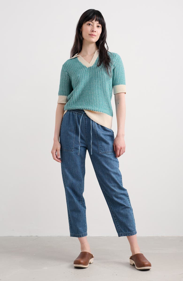 Seasalt Cornwall Reed Organic Cotton Johnny Collar Polo Sweater, Alternate, color, Knit Downwind Chalk Emulsion