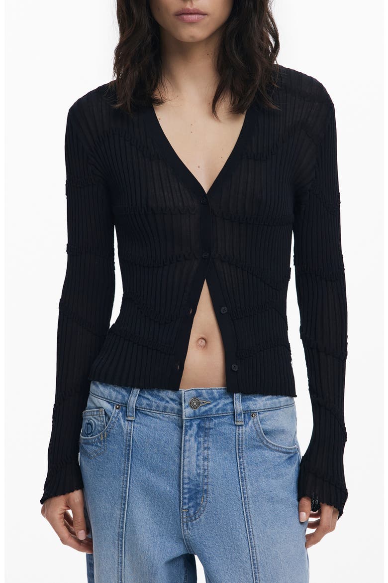 Thin Gauge V-Neck Cardigan, Main, color, BLACK