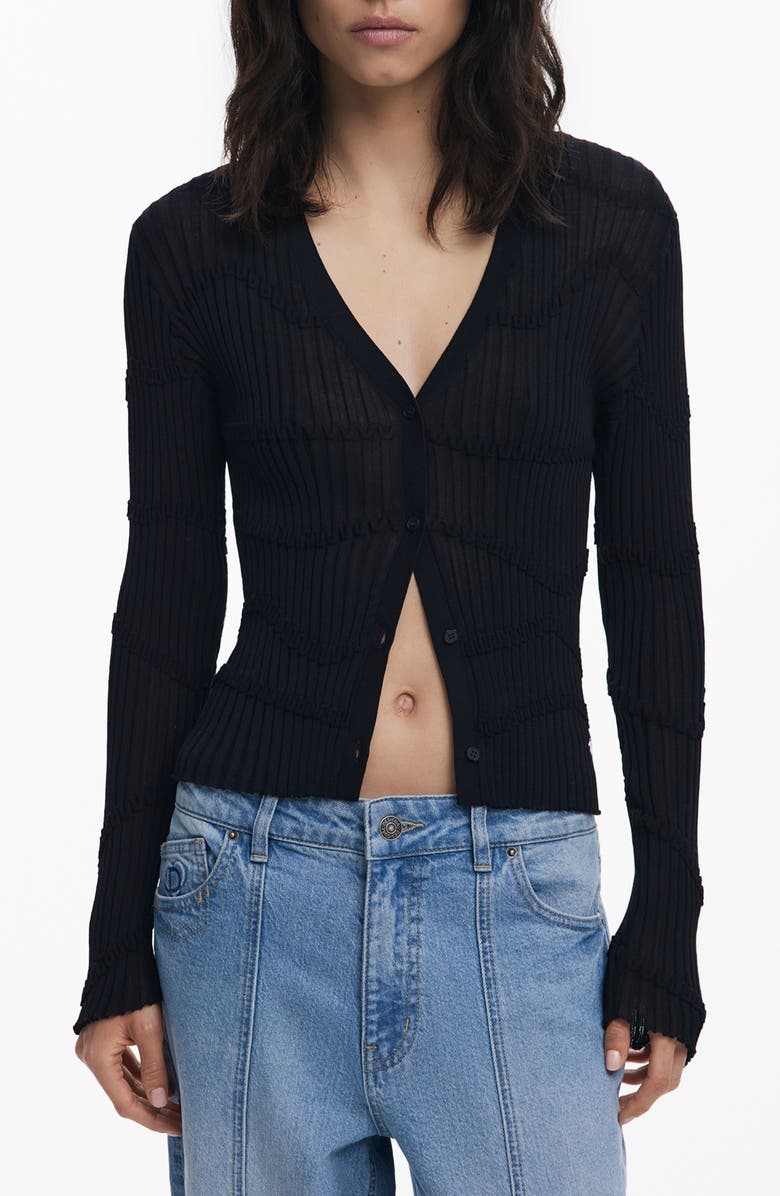 Desigual Thin Gauge V-Neck Cardigan, Main, color, Black