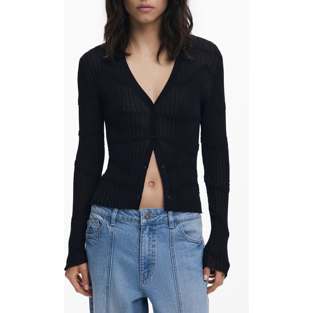 Desigual Thin Gauge V-neck Cardigan In Black