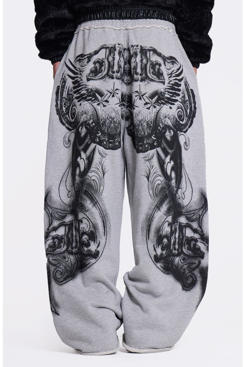 Gothic Print Baggy Joggers, Alternate, color, GREY