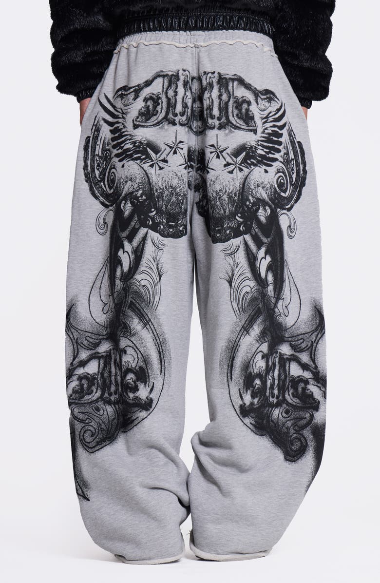 JADED LONDON Gothic Print Baggy Joggers, Alternate, color, Grey