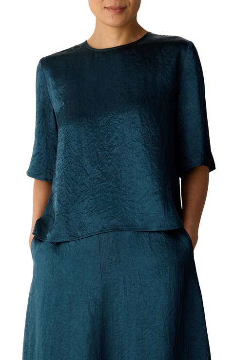 Round Neck Elbow Sleeve Top