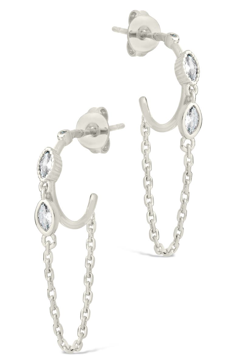 Sterling Forever Paisley CZ Chain Drop Hoop Earrings, Alternate, color,