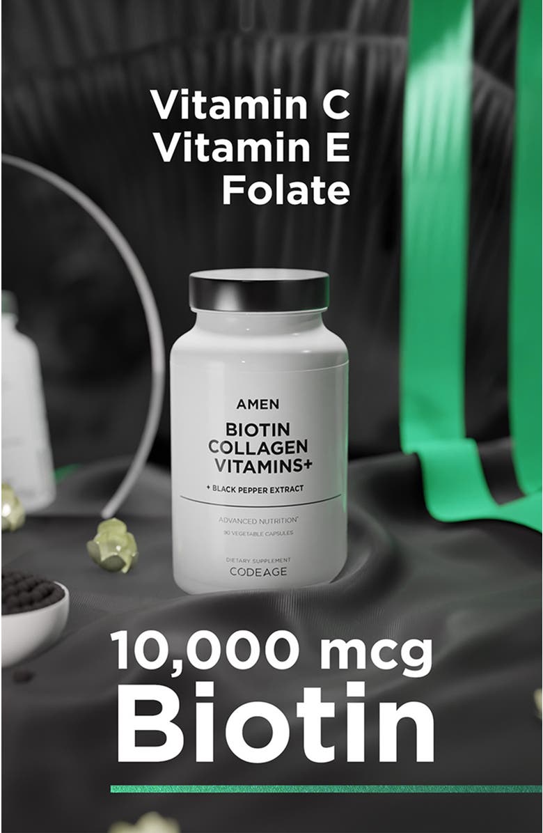 Codeage Amen Biotin Collagen Peptides + Vitamins C, E & Keratin, Alternate, color, White