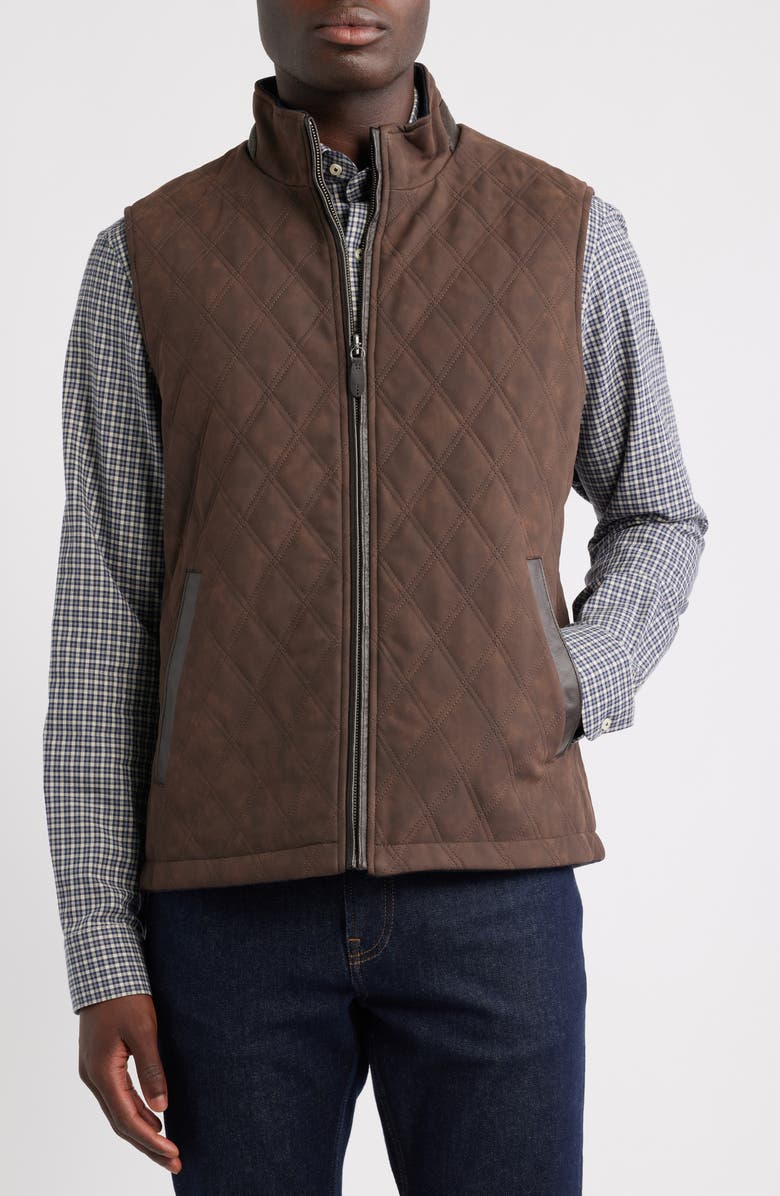 Johnston & Murphy Upton Quilted Reversible Vest, Alternate, color, Dark Brown/ Navy Plaid