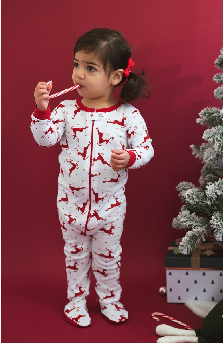 Leveret Kids Footed Printed Cotton Matching Family Holiday Pajamas, Argyles 
Holiday Prints, Alternate, color, Reindeer