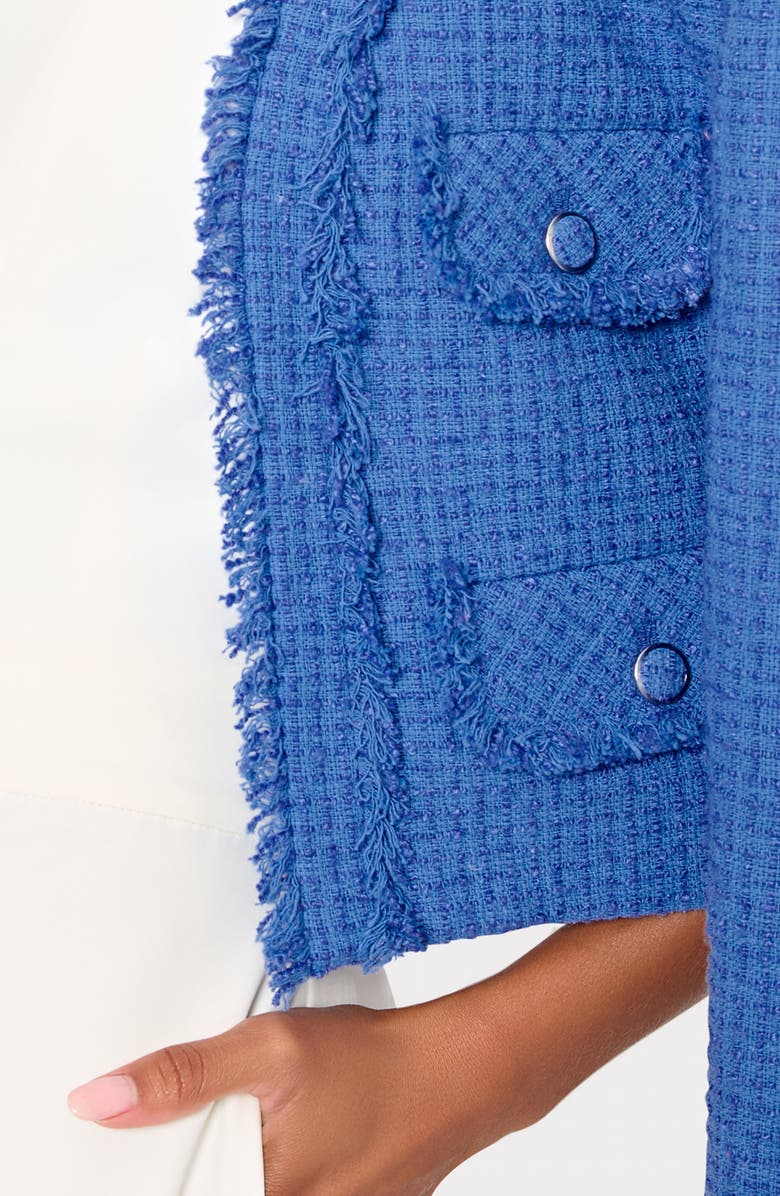 Milly Serena Fringe Detail Cotton Blend Tweed Jacket, Alternate, color, 5B6 Blue