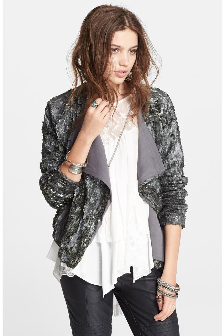 Sequin Party Jacket, Main, color, SILVER