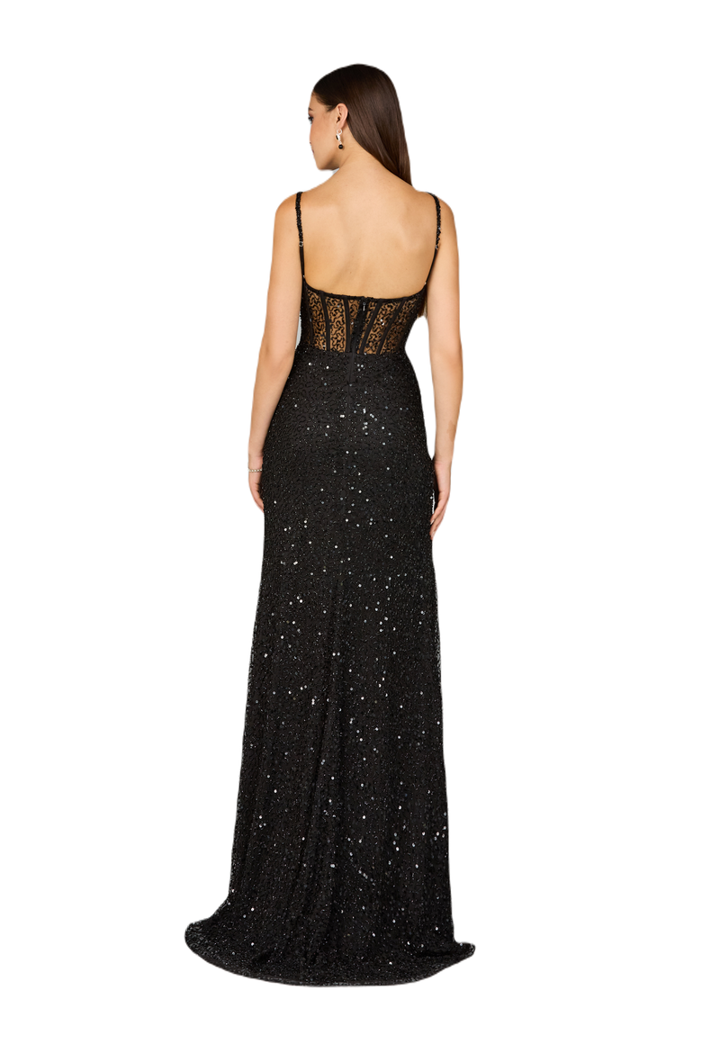 Elegant Corset Gown with Slit, Alternate, color, Black