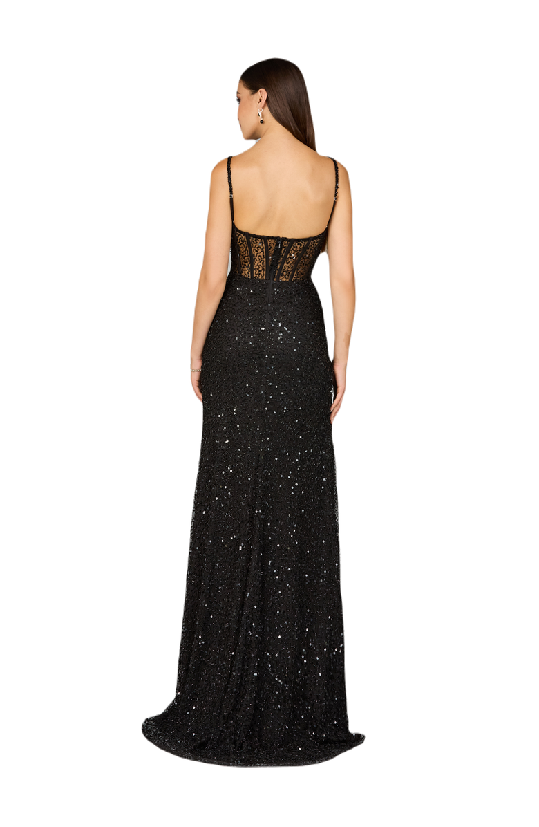 LARA New York Elegant Corset Gown with Slit, Alternate, color, Black