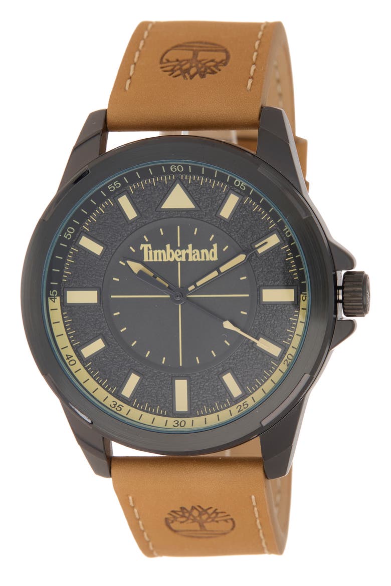 Classic Quartz Leather Strap Watch, 42.5mm, Main, color, BROWN