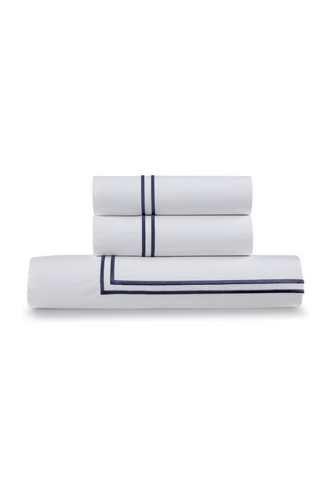 Cotton Percale 3-Piece Duvet Set with Satin Stitching