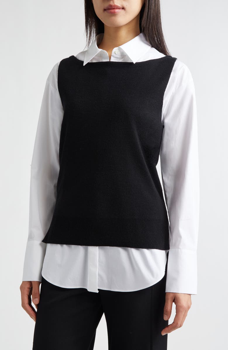 STAUD Damian Layered Shirt, Main, color, Black/ White