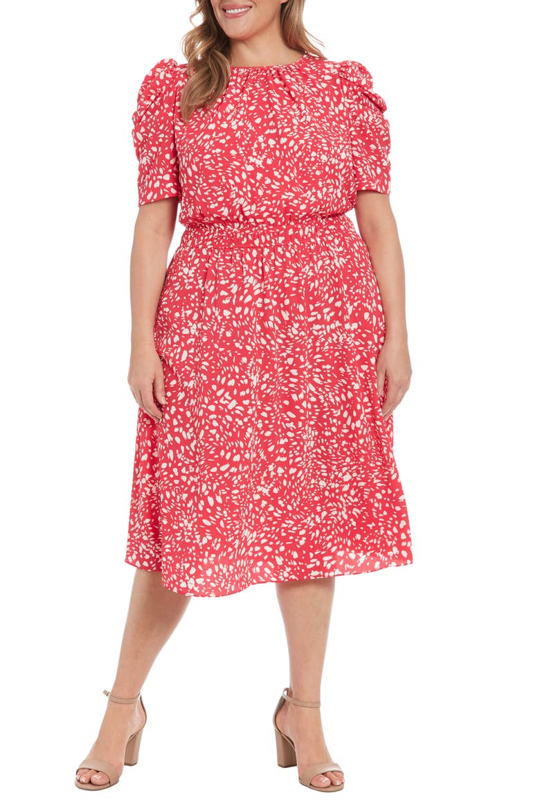 Elbow Length Sleeve Midi Dress, Main, color, ROSE RED
